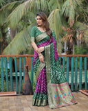Green And Purple Paithani with Bandhej Saree With Zari Weaving