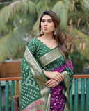 Green And Purple Paithani with Bandhej Saree With Zari Weaving