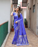 Royal Blue Handpicked Soft Dola Silk Bandhani Saree With Zari Weaving Design