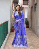 Royal Blue Handpicked Soft Dola Silk Bandhani Saree With Zari Weaving Design