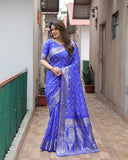 Royal Blue Handpicked Soft Dola Silk Bandhani Saree With Zari Weaving Design