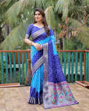 Blue And Sky Paithani with Bandhej Saree With Zari Weaving