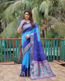Blue And Sky Paithani with Bandhej Saree With Zari Weaving