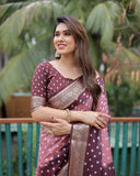 Brown And Peach Paithani with Bandhej Saree With Zari Weaving