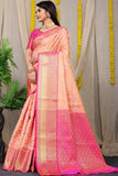 Peach Pure Silk Kanjivaram Saree With Zari Weaving