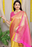 Yellow Pure Silk Kanjivaram Saree With Zari Weaving