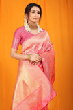 Peach Pure Silk Paithani Saree With Gold Jari Weaving