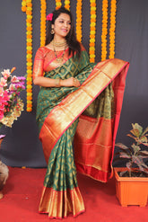 Green Handloom Silk Kanjivaram Saree With Zari Weaving