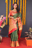 Green Handloom Silk Kanjivaram Saree With Zari Weaving