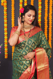 Green Handloom Silk Kanjivaram Saree With Zari Weaving
