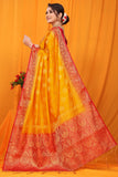 Yellow And Red Pure Silk Kanjivaram Saree With Zari Weaving