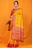 Yellow And Red Pure Silk Kanjivaram Saree With Zari Weaving