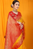 Yellow And Red Pure Silk Kanjivaram Saree With Zari Weaving