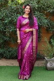 Purple Pure Silk Original Bandhani Saree With Zari Weaving Border