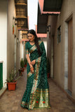 Beautiful Bandhej Paithani silk saree with Zari Weaving