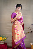 Designer Purple Pure Silk Paithani Saree With Meena Work Weaving