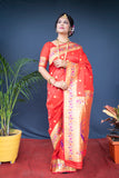 Designer Red Pure Silk Paithani Saree With Meena Work Weaving