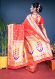 Designer Red Pure Silk Paithani Saree With Meena Work Weaving