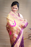 Designer Wine Pure Silk Paithani Saree With Meena Work Weaving