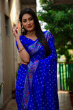 Blue Paithani with Bandhej Saree With Zari Weaving