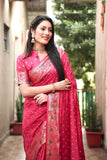 Orange Paithani with Bandhej Saree With Zari Weaving