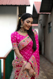 Pink Paithani with Bandhej Saree With Zari Weaving