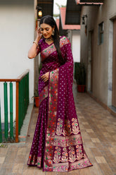 Purple Paithani with Bandhej Saree With Zari Weaving
