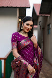 Purple Paithani with Bandhej Saree With Zari Weaving