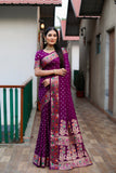 Purple Paithani with Bandhej Saree With Zari Weaving
