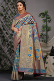 Designer Paithani Grey Pure Silk Saree