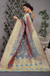 Designer Paithani Grey Pure Silk Saree