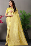 Light Yellow Pure Silk Kanjivaram Saree With Gold Jari Weaving