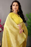 Light Yellow Pure Silk Kanjivaram Saree With Gold Jari Weaving