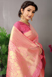 Peach Pure Silk Kanjivaram Saree With Gold Jari Weaving
