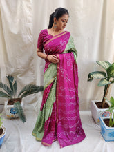 Pink And Pista Pure Silk Original Bandhani Saree