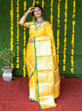 Yellow Pure Lichi Silk Banarasi Saree With Silver Zari Weaving