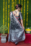 Black Pure Lichi Silk Banarasi Saree With Silver Zari Weaving
