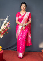 Pink Beautiful Soft Pure Silk Paithani Saree With Zari Weaving
