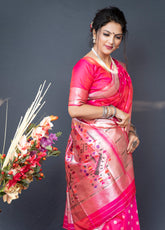 Pink Beautiful Soft Pure Silk Paithani Saree With Zari Weaving