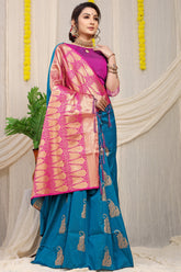 Teal Beautiful Pure Silk Banarasi Saree With Copper Zari Work