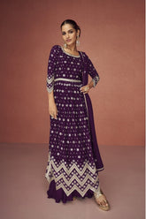 Heavy Faux Georgette with Embroidery Work With Silver Zari Work Suit