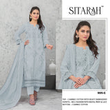 Pure Cambric Cotton with Embroidered Sequence & Thread work Suit