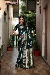 Dark Green Beautiful Soft Silk Sibory Print With Gold Zari & Minakari Weaving