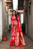 Red Beautiful Soft Silk Sibory Print With Gold Zari &  Minakari Weaving