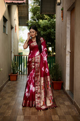 Purple Beautiful Soft Silk Sibory Print With Gold Zari & Minakari Weaving