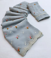 Faux Georgette with Sunflower Embroidery work Saree