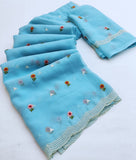 Faux Georgette with Sunflower Embroidery work Saree