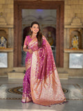 Soft Banarasi silk saree with zari weaving Meenakari touchup design