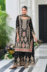 Heavy Chinon with Embroidered Multi Thread Mat Squence work Suit