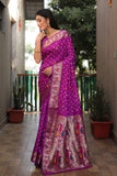 Purple Paithani with Bandhej Saree With Jari Weaving
